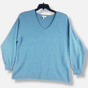 🔴 ELLA MOSS BLUE RIBBED V-NECK SWEATER SIZE LAEGE